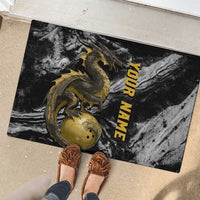 Golden Dragon and Bowling Ball Design Rubber Doormat with Marble Stone Texture and Custom Team Name Text - Wonder Print Shop