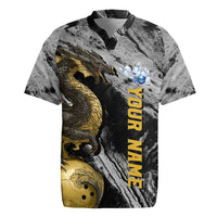 Golden Dragon and Bowling Ball Design Rugby Jersey with Marble Stone Texture and Custom Team Name Text - Wonder Print Shop