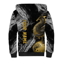 Golden Dragon and Bowling Ball Design Sherpa Hoodie with Marble Stone Texture and Custom Team Name Text - Wonder Print Shop