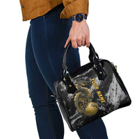 Golden Dragon and Bowling Ball Design Shoulder Handbag with Marble Stone Texture and Custom Team Name Text - Wonder Print Shop