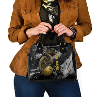 Golden Dragon and Bowling Ball Design Shoulder Handbag with Marble Stone Texture and Custom Team Name Text - Wonder Print Shop