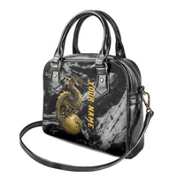 Golden Dragon and Bowling Ball Design Shoulder Handbag with Marble Stone Texture and Custom Team Name Text - Wonder Print Shop