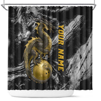 Golden Dragon and Bowling Ball Design Shower Curtain with Marble Stone Texture and Custom Team Name Text - Wonder Print Shop
