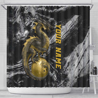 Golden Dragon and Bowling Ball Design Shower Curtain with Marble Stone Texture and Custom Team Name Text - Wonder Print Shop