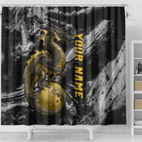 Golden Dragon and Bowling Ball Design Shower Curtain with Marble Stone Texture and Custom Team Name Text - Wonder Print Shop