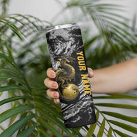 Golden Dragon and Bowling Ball Design Skinny Tumbler with Marble Stone Texture and Custom Team Name Text - Wonder Print Shop