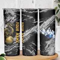 Golden Dragon and Bowling Ball Design Skinny Tumbler with Marble Stone Texture and Custom Team Name Text - Wonder Print Shop