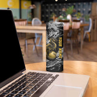 Golden Dragon and Bowling Ball Design Skinny Tumbler with Marble Stone Texture and Custom Team Name Text - Wonder Print Shop