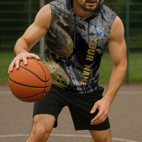 Golden Dragon and Bowling Ball Design Sleeveless Hoodie with Marble Stone Texture and Custom Team Name Text - Wonder Print Shop