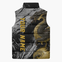 Golden Dragon and Bowling Ball Design Sleeveless Puffer Jacket with Marble Stone Texture and Custom Team Name Text - Wonder Print Shop