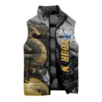 Golden Dragon and Bowling Ball Design Sleeveless Puffer Jacket with Marble Stone Texture and Custom Team Name Text - Wonder Print Shop