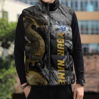 Golden Dragon and Bowling Ball Design Sleeveless Puffer Jacket with Marble Stone Texture and Custom Team Name Text - Wonder Print Shop