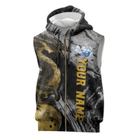 Golden Dragon and Bowling Ball Design Sleeveless Zip Hoodie with Marble Stone Texture and Custom Team Name Text - Wonder Print Shop