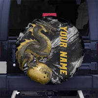 Golden Dragon and Bowling Ball Design Spare Tire Cover with Marble Stone Texture and Custom Team Name Text - Wonder Print Shop