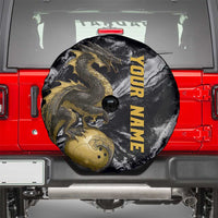 Golden Dragon and Bowling Ball Design Spare Tire Cover with Marble Stone Texture and Custom Team Name Text - Wonder Print Shop