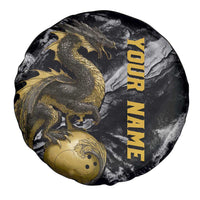 Golden Dragon and Bowling Ball Design Spare Tire Cover with Marble Stone Texture and Custom Team Name Text - Wonder Print Shop