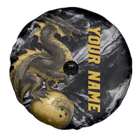 Golden Dragon and Bowling Ball Design Spare Tire Cover with Marble Stone Texture and Custom Team Name Text - Wonder Print Shop