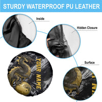 Golden Dragon and Bowling Ball Design Spare Tire Cover with Marble Stone Texture and Custom Team Name Text - Wonder Print Shop