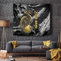 Golden Dragon and Bowling Ball Design Tapestry with Marble Stone Texture and Custom Team Name Text - Wonder Print Shop