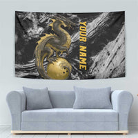 Golden Dragon and Bowling Ball Design Tapestry with Marble Stone Texture and Custom Team Name Text - Wonder Print Shop