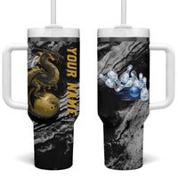 Golden Dragon and Bowling Ball Design Tumbler With Handle with Marble Stone Texture and Custom Team Name Text - Wonder Print Shop