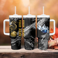 Golden Dragon and Bowling Ball Design Tumbler With Handle with Marble Stone Texture and Custom Team Name Text - Wonder Print Shop