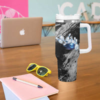 Golden Dragon and Bowling Ball Design Tumbler With Handle with Marble Stone Texture and Custom Team Name Text - Wonder Print Shop