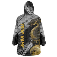 Golden Dragon and Bowling Ball Design Wearable Blanket Hoodie with Marble Stone Texture and Custom Team Name Text - Wonder Print Shop