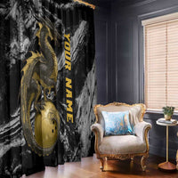 Golden Dragon and Bowling Ball Design Window Curtain with Marble Stone Texture and Custom Team Name Text - Wonder Print Shop