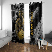 Golden Dragon and Bowling Ball Design Window Curtain with Marble Stone Texture and Custom Team Name Text - Wonder Print Shop