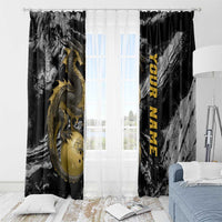 Golden Dragon and Bowling Ball Design Window Curtain with Marble Stone Texture and Custom Team Name Text - Wonder Print Shop