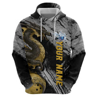 Golden Dragon and Bowling Ball Design Zip Hoodie with Marble Stone Texture and Custom Team Name Text - Wonder Print Shop
