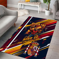 Spain Football Road To Championship Area Rug Bull Mascot Flying Soccer Ball - Dynamic Speed Stripes