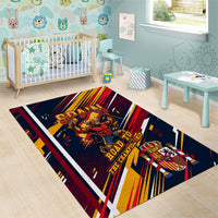 Spain Football Road To Championship Area Rug Bull Mascot Flying Soccer Ball - Dynamic Speed Stripes
