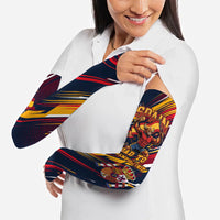Spain Football Road To Championship Arm Sleeves Bull Mascot Flying Soccer Ball - Dynamic Speed Stripes