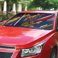 Spain Football Road To Championship Auto Sun Shade Bull Mascot Flying Soccer Ball - Dynamic Speed Stripes