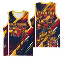 Spain Football Road To Championship Basketball Jersey Bull Mascot Flying Soccer Ball - Dynamic Speed Stripes