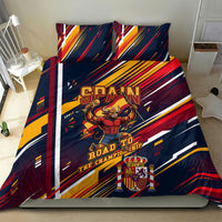Spain Football Road To Championship Bedding Set Bull Mascot Flying Soccer Ball - Dynamic Speed Stripes