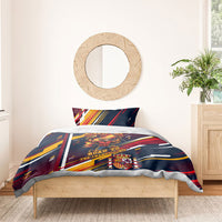 Spain Football Road To Championship Bedding Set Bull Mascot Flying Soccer Ball - Dynamic Speed Stripes
