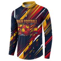 Spain Football Road To Championship Button Sweatshirt Bull Mascot Flying Soccer Ball - Dynamic Speed Stripes
