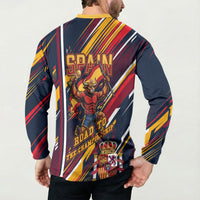 Spain Football Road To Championship Button Sweatshirt Bull Mascot Flying Soccer Ball - Dynamic Speed Stripes