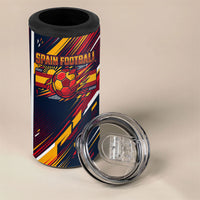 Spain Football Road To Championship 4 in 1 Can Cooler Tumbler Bull Mascot Flying Soccer Ball - Dynamic Speed Stripes
