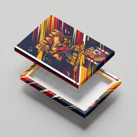 Spain Football Road To Championship Canvas Wall Art Bull Mascot Flying Soccer Ball - Dynamic Speed Stripes