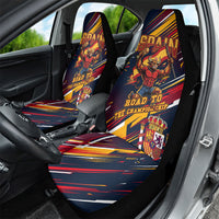 Spain Football Road To Championship Car Seat Cover Bull Mascot Flying Soccer Ball - Dynamic Speed Stripes