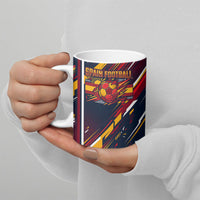 Spain Football Road To Championship Ceramic Mug Bull Mascot Flying Soccer Ball - Dynamic Speed Stripes