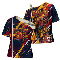 Spain Football Road To Championship Cross Shoulder Shirt Bull Mascot Flying Soccer Ball - Dynamic Speed Stripes