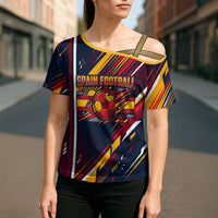 Spain Football Road To Championship Cross Shoulder Shirt Bull Mascot Flying Soccer Ball - Dynamic Speed Stripes