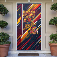 Spain Football Road To Championship Door Cover Bull Mascot Flying Soccer Ball - Dynamic Speed Stripes