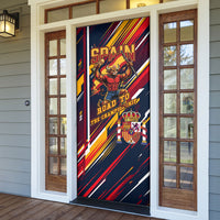 Spain Football Road To Championship Door Cover Bull Mascot Flying Soccer Ball - Dynamic Speed Stripes
