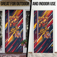 Spain Football Road To Championship Door Cover Bull Mascot Flying Soccer Ball - Dynamic Speed Stripes